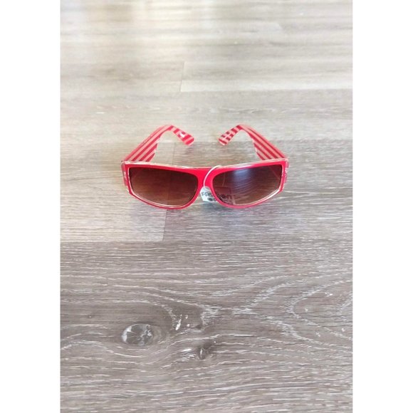 Vintage red clear striped plastic sunglasses - Picture 2 of 6